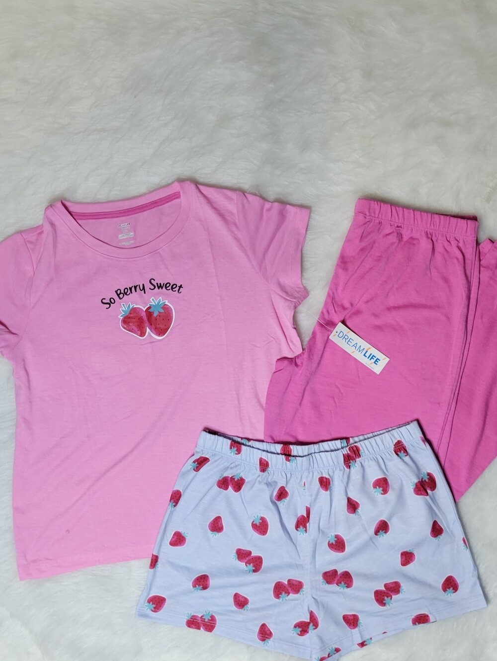 DreamLife Pink 'So Berry Sweet' Girls (3pc.) Pajama Set Size: 10/12